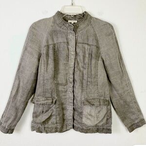 EILEEN FISHER Charcoal W Small Linen Blazer lightweight lagen look‎ corporate